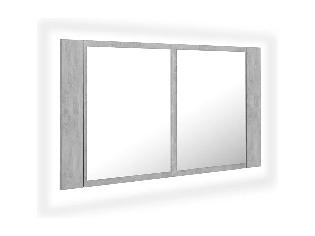 Armoire de salle de bain à miroir LED Gris béton Acrylique