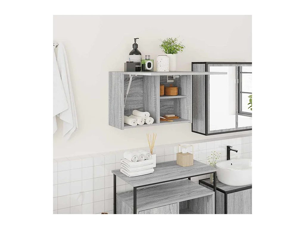 Mueble de baño de pared Sonoma gris, 60 x 25 x 40 cm, madera de ingeniería