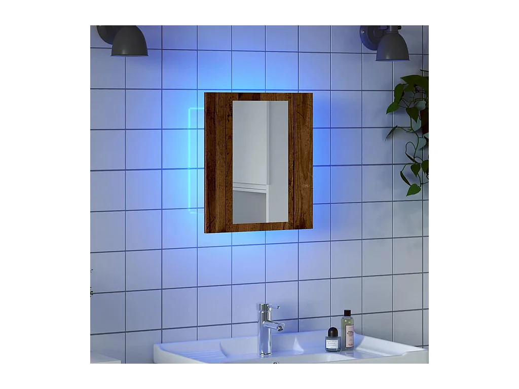 Armoire de salle de bain à miroir LED vieux bois 40x12x45 cm