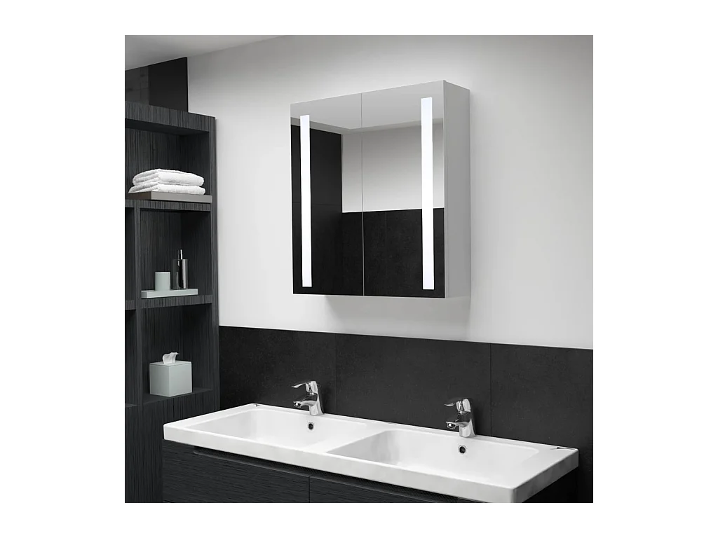 Mobiletto bagno con specchio LED 60x14x62 cm