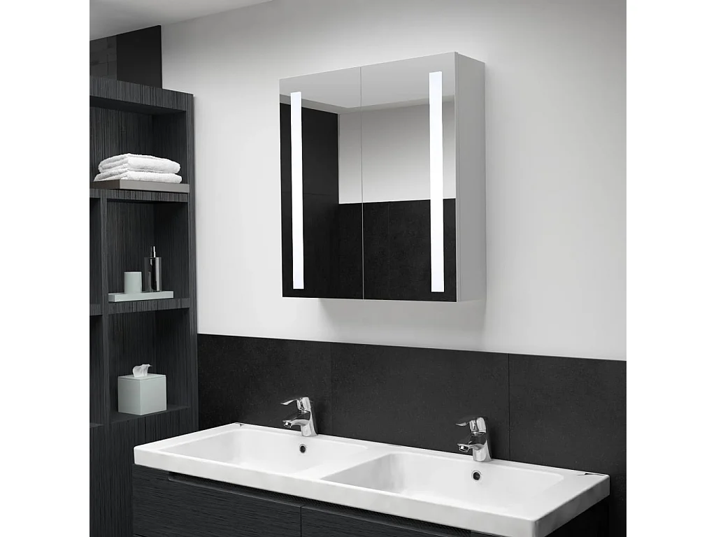 Mobiletto bagno con specchio LED 60x14x62 cm