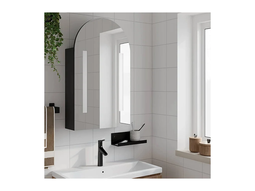 Armoire de bain à miroir avec LED arquée noir 42x13x70 cm