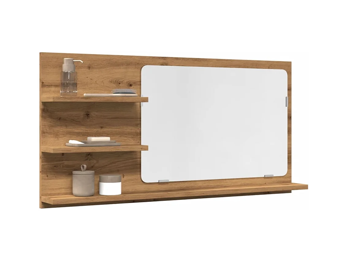 Mobiletto specchio da bagno in rovere lavorato a mano 90x11x45 cm