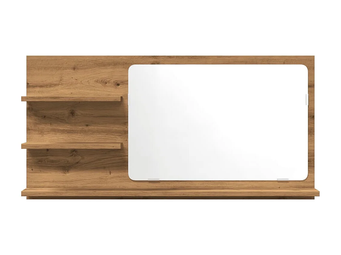 Mobiletto specchio da bagno in rovere lavorato a mano 90x11x45 cm