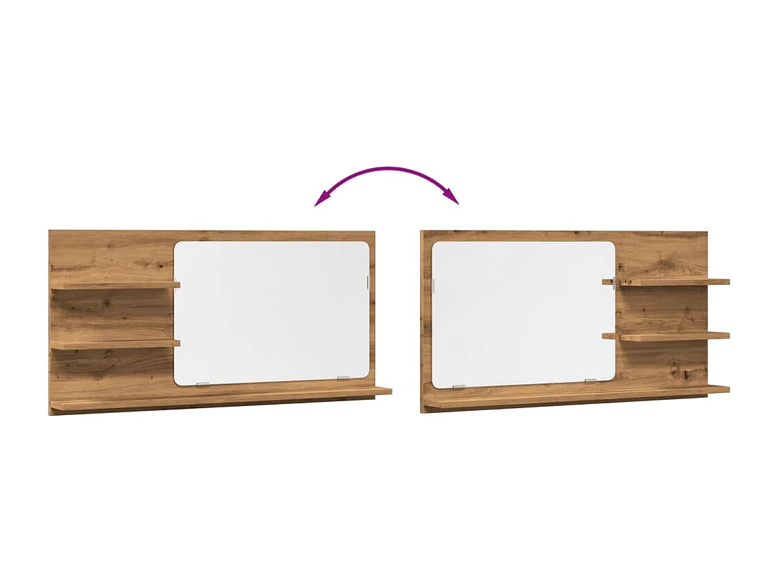 Mobiletto specchio da bagno in rovere lavorato a mano 90x11x45 cm