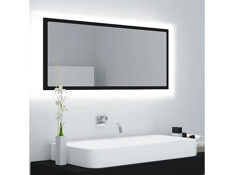Specchio da bagno LED nero 100x8,5x37 cm in acrilico