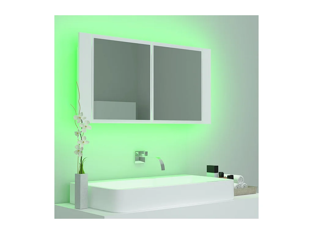 Mobiletto da bagno con specchio LED bianco 90x12x45 cm in acrilico