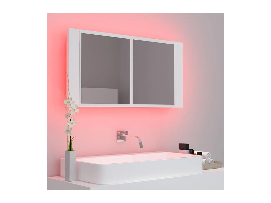 Mobiletto da bagno con specchio LED bianco 90x12x45 cm in acrilico