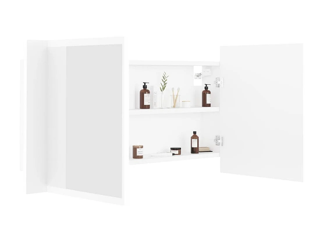 Mobiletto da bagno con specchio LED bianco 90x12x45 cm in acrilico