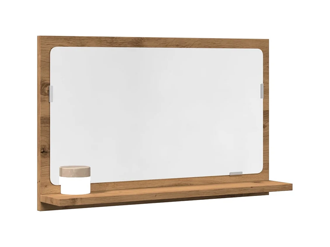 Mobiletto specchio da bagno in rovere lavorato a mano 60x11x37 cm