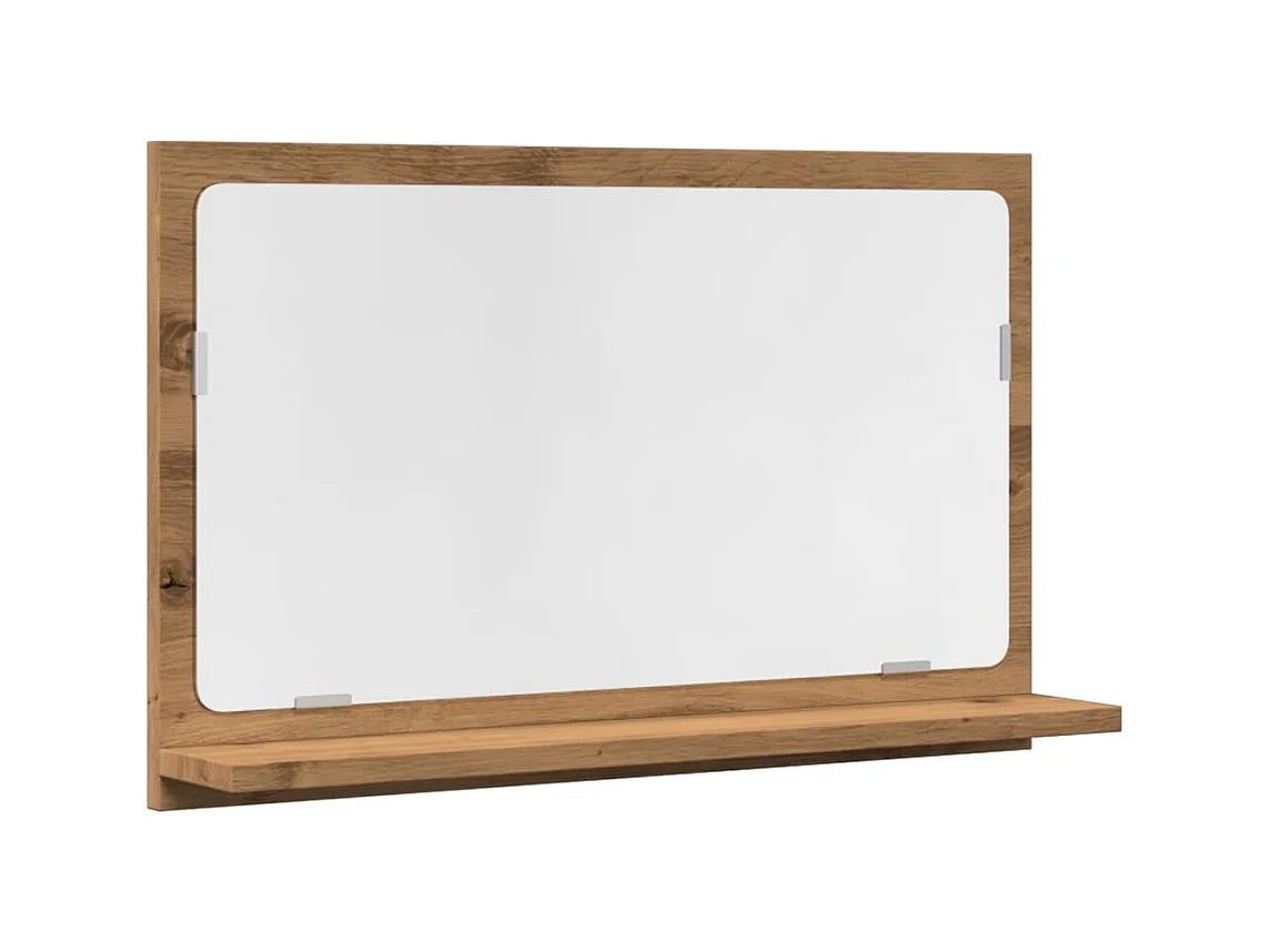 Mobiletto specchio da bagno in rovere lavorato a mano 60x11x37 cm