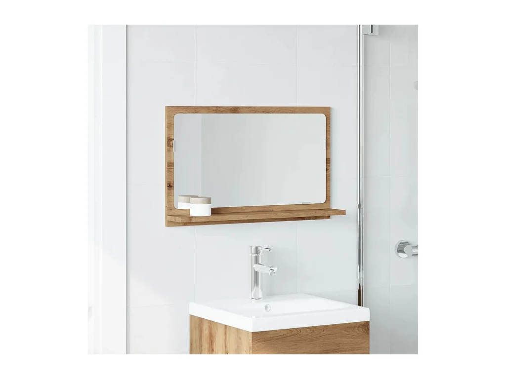 Mobiletto specchio da bagno in rovere lavorato a mano 60x11x37 cm