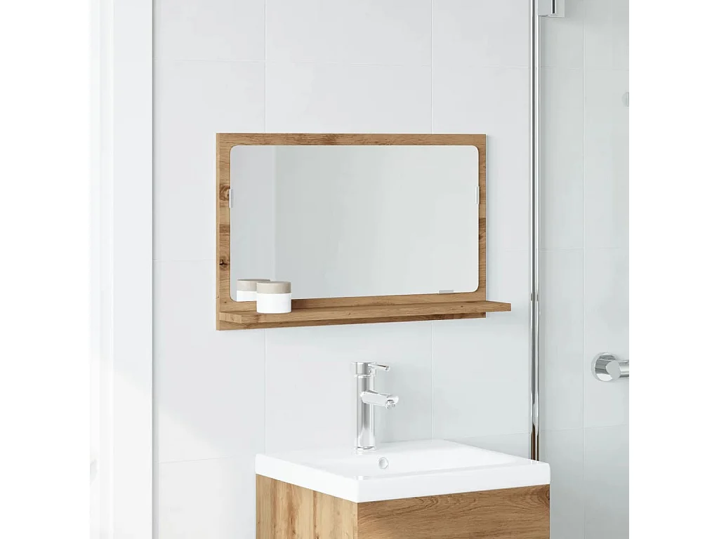 Mueble de baño con espejo fabricado artesanalmente en roble 60x11x37 cm