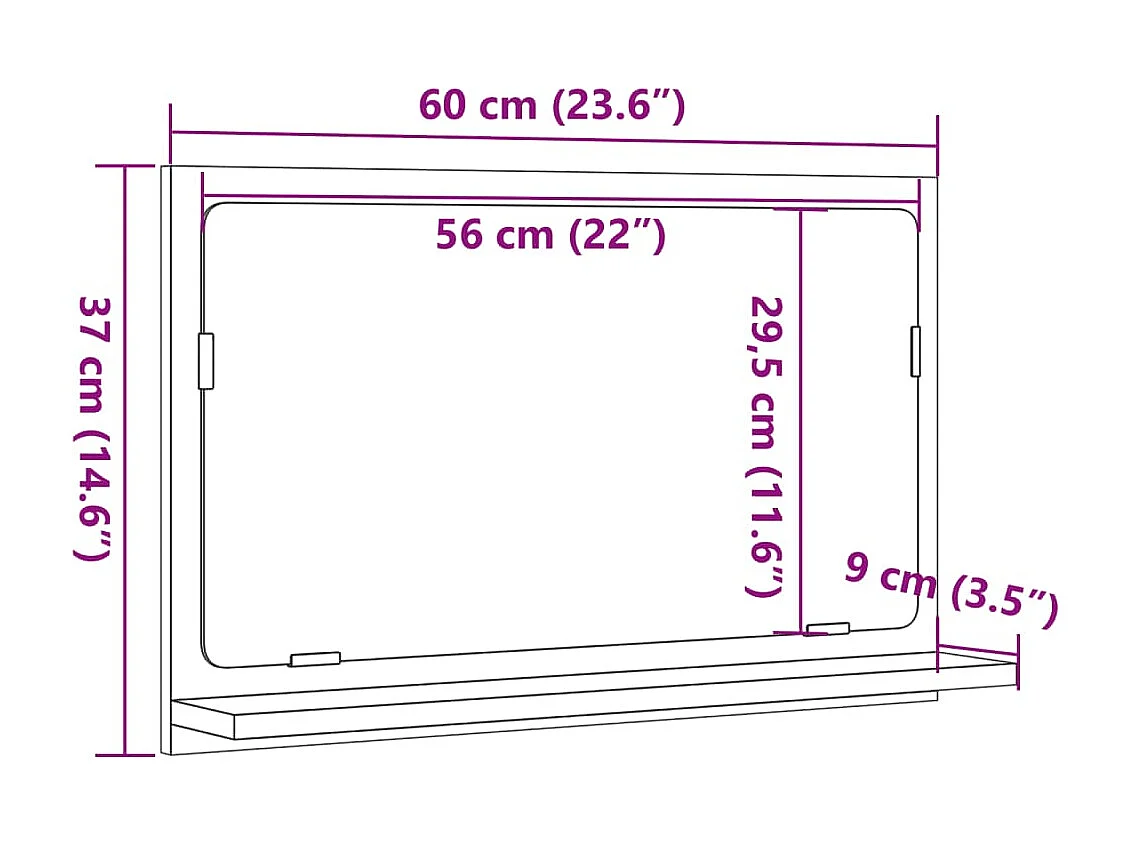 Mueble de baño con espejo fabricado artesanalmente en roble 60x11x37 cm