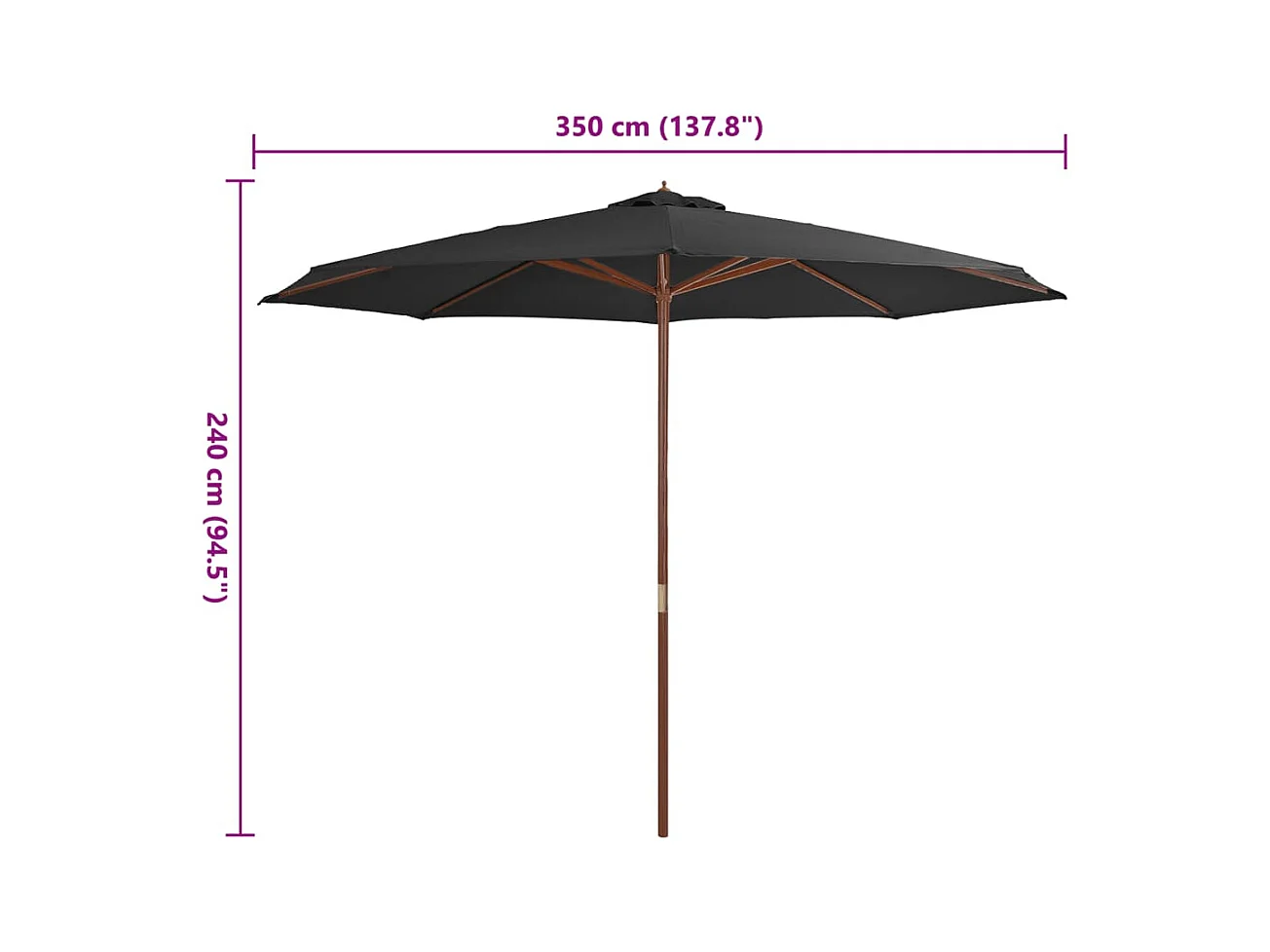 Ombrellone da esterno con palo in legno 350 cm Antracite
