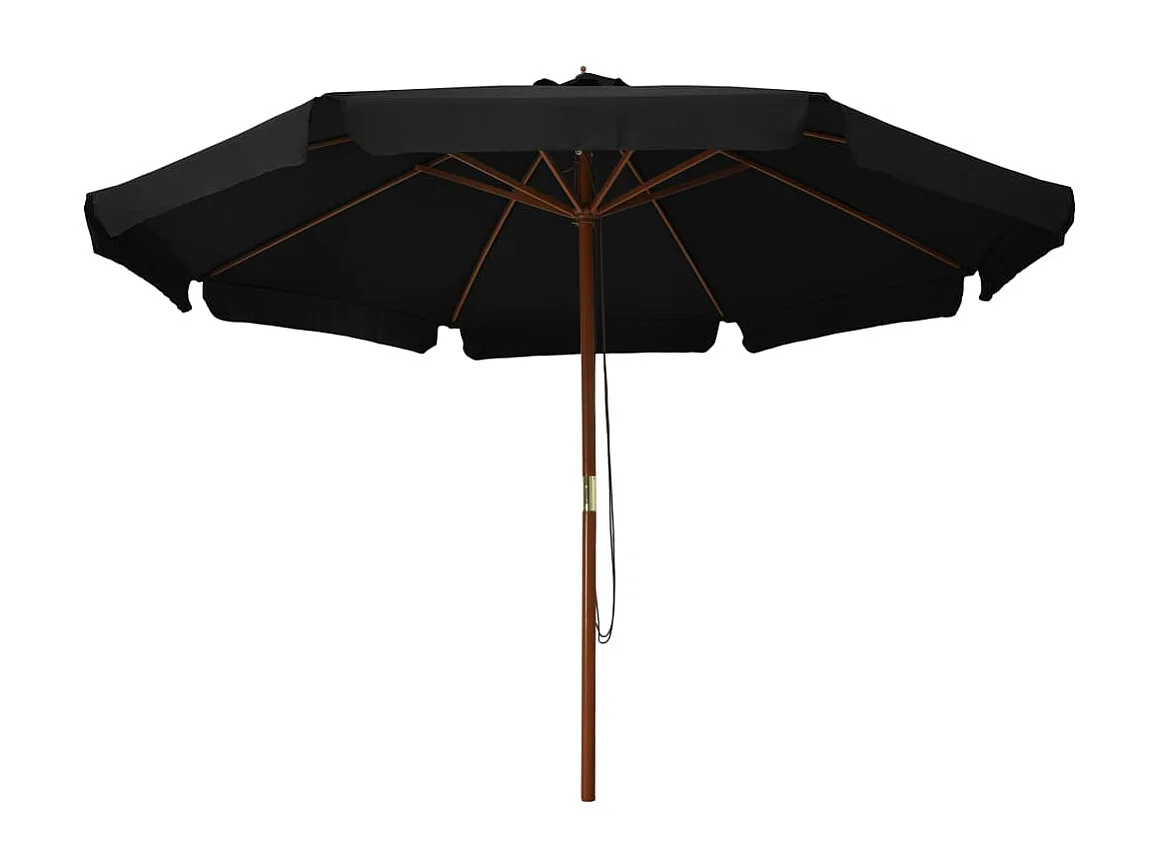 Parasol d'extérieur avec mât en bois 330 cm Noir