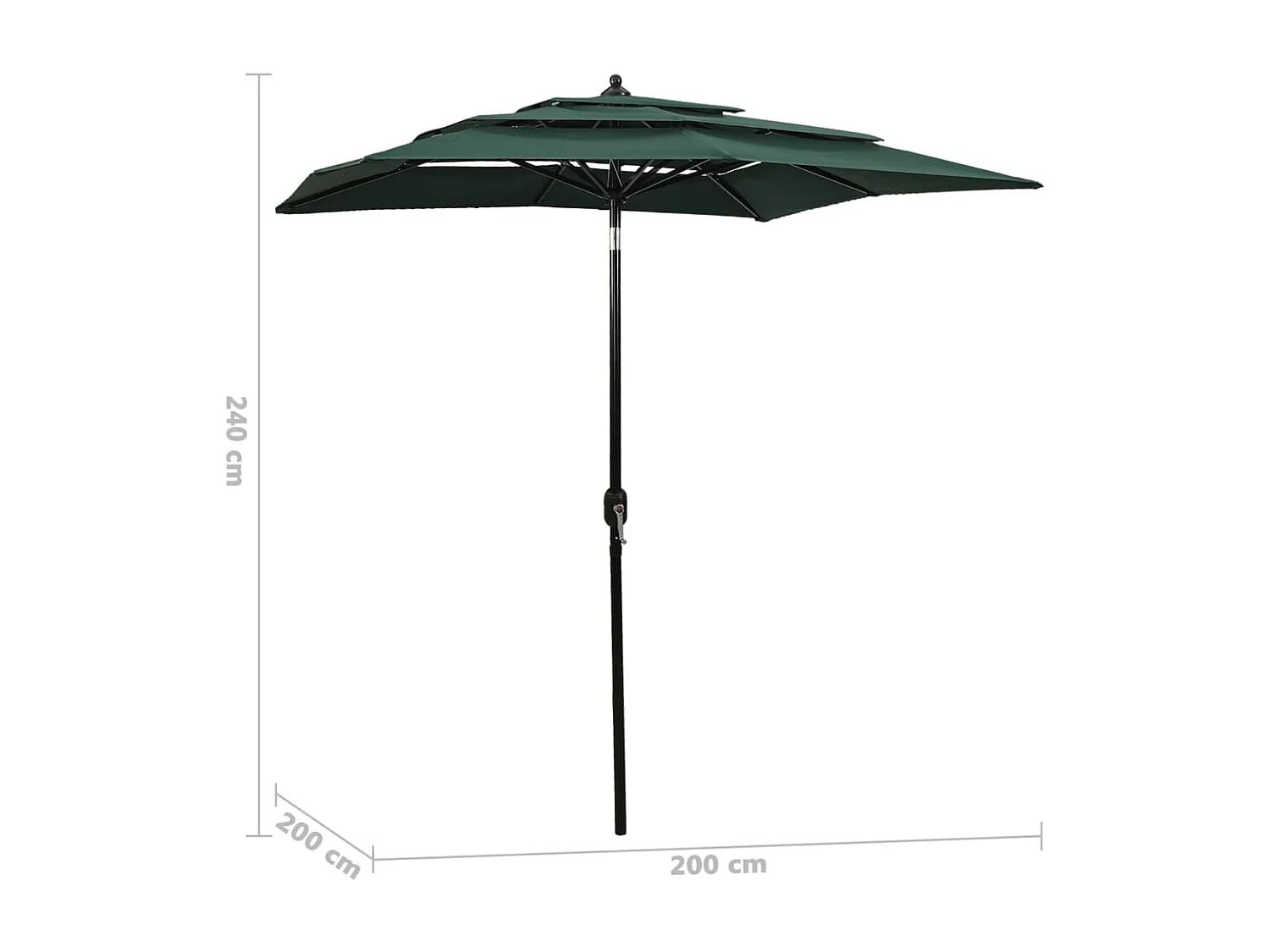 Parasol de jardin à 3 niveaux avec mât en aluminium vert 2x2 m