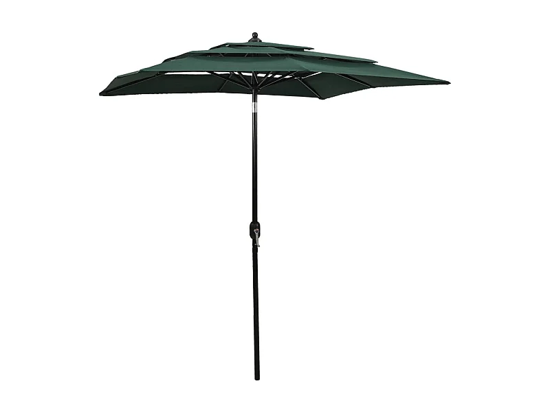 3-laagse tuinparasol met groene aluminium paal 2x2 m