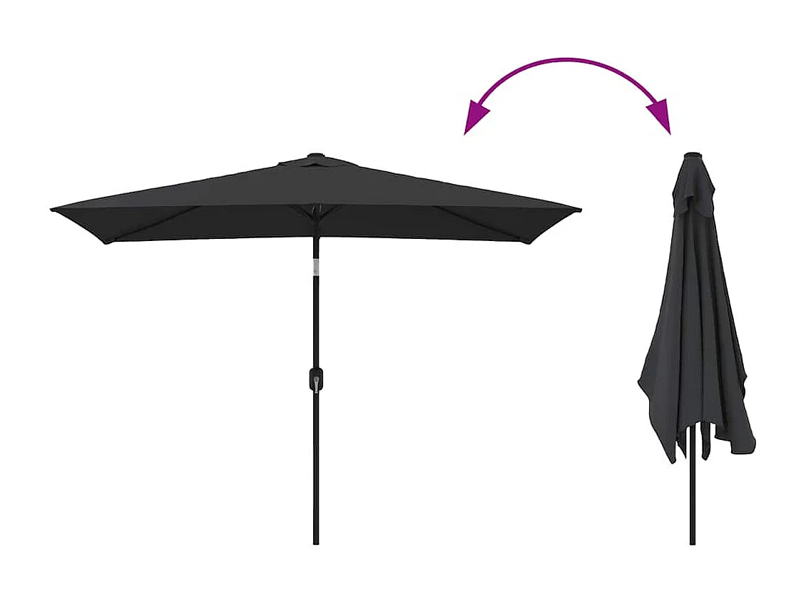 Parasol de exterior con mástil metálico 300x200 cm Negro