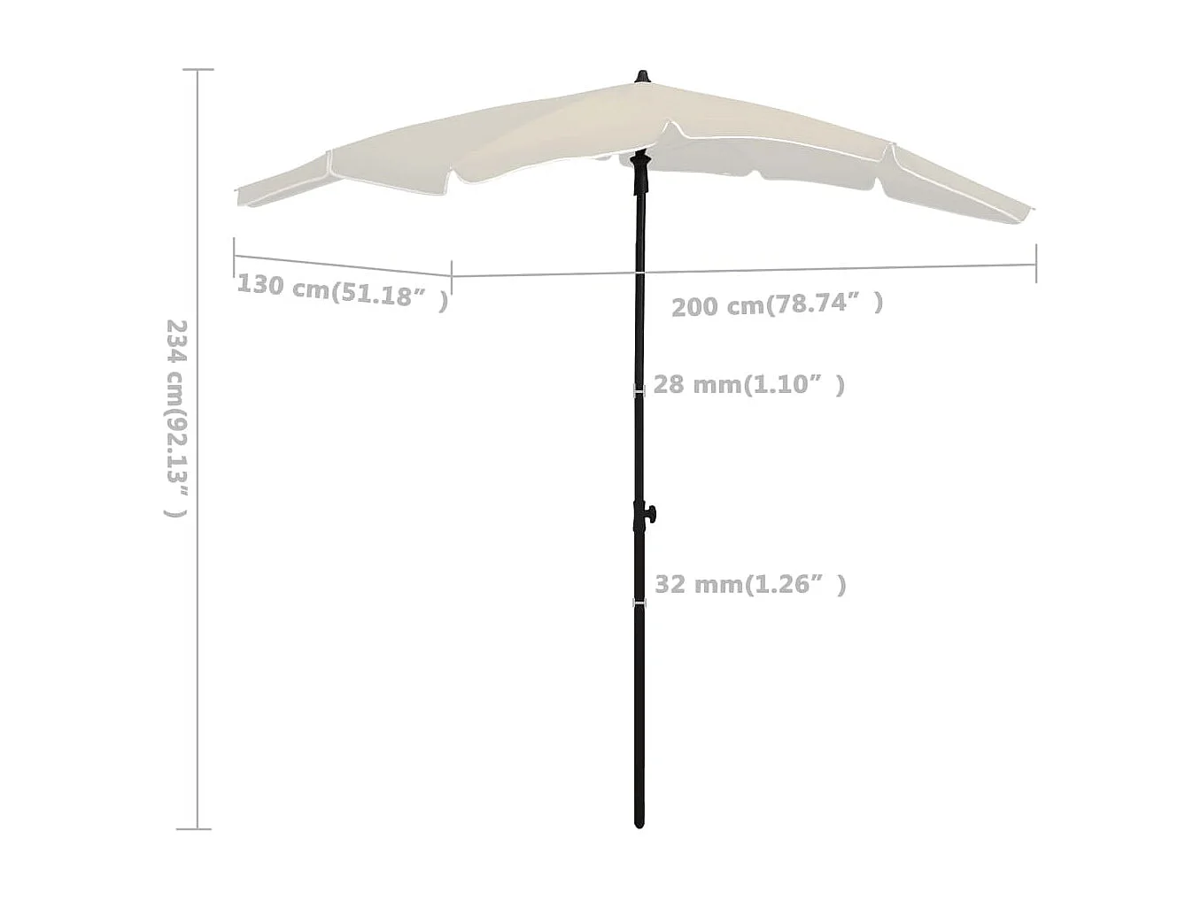 Ombrellone da giardino con palo 200x130 cm sabbia