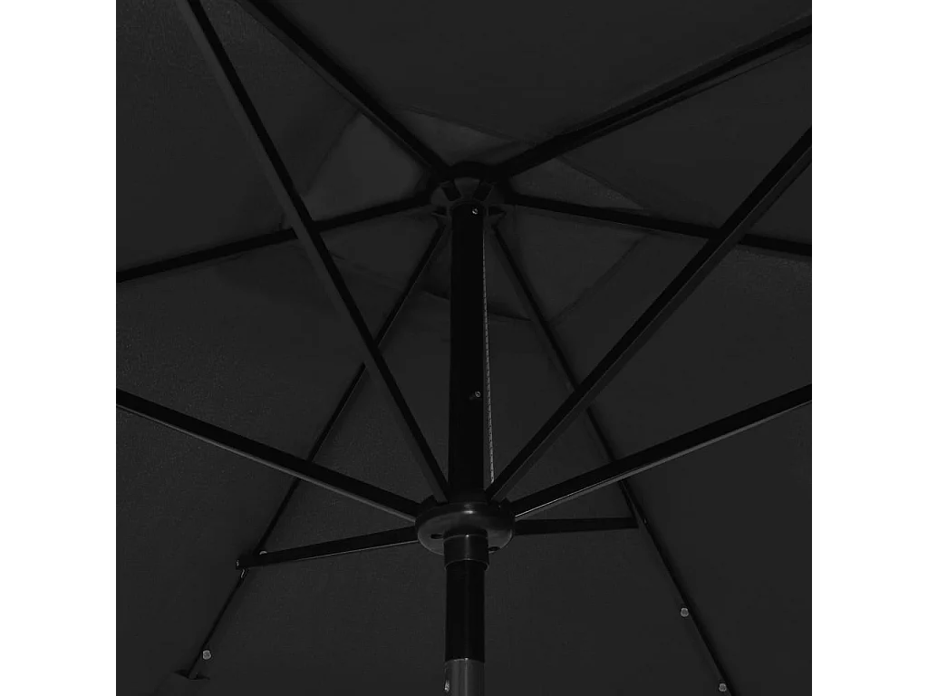 Parasol de jardin avec LED et mât en acier noir 2x3 m