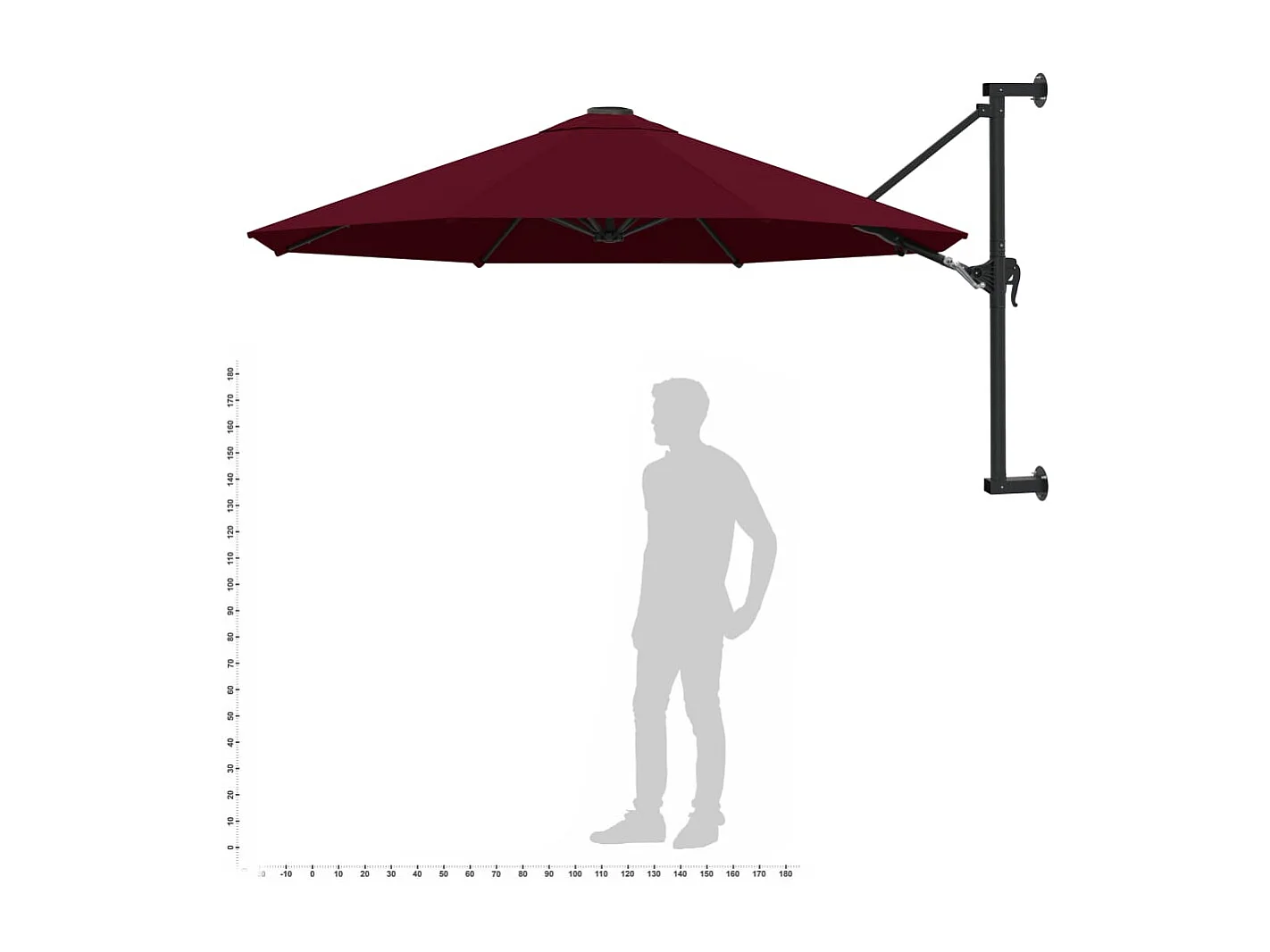 Ombrellone da parete con palo in metallo da 300 cm color Bordeaux