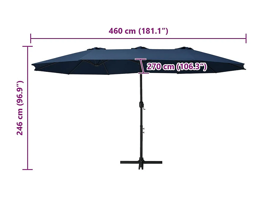 Ombrellone da esterno e palo in alluminio 460x270 cm Blu