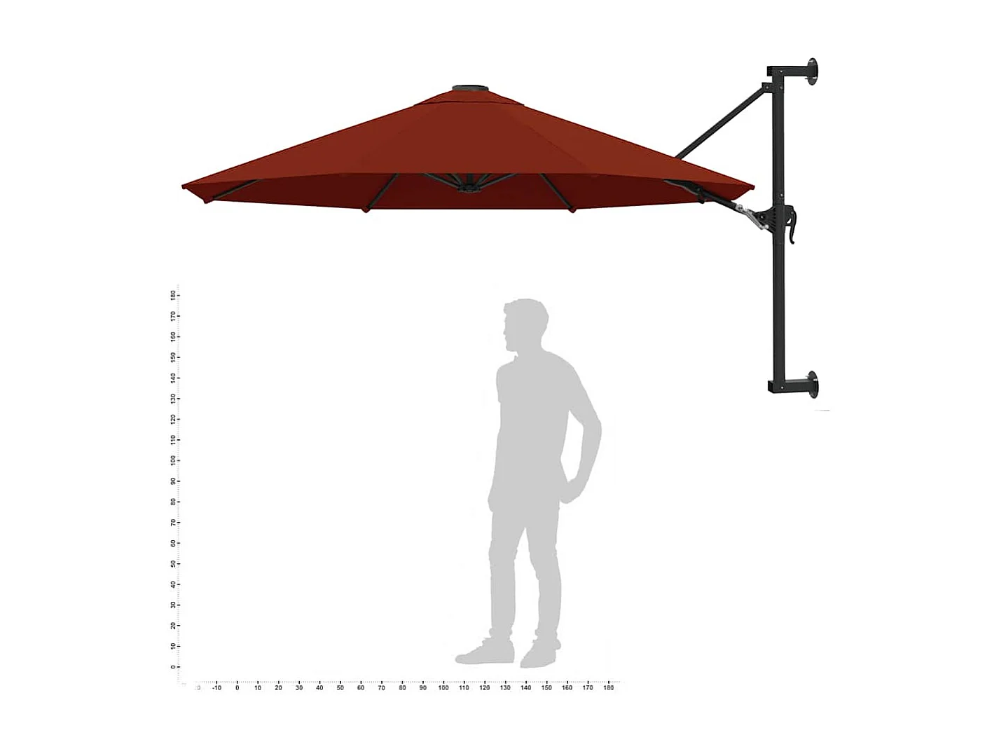 Ombrellone da parete con palo in metallo 300 cm Terracotta