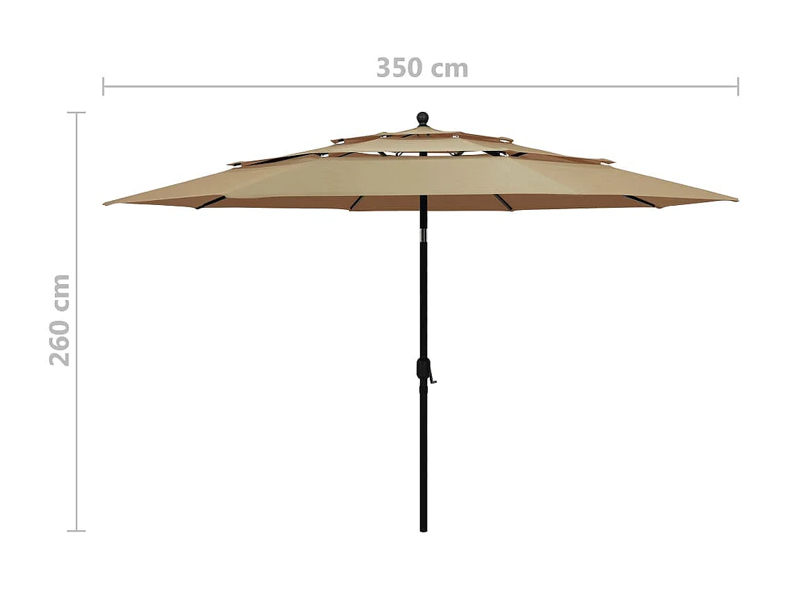 3-laagse tuinparasol met 3,5m taupe aluminium stok