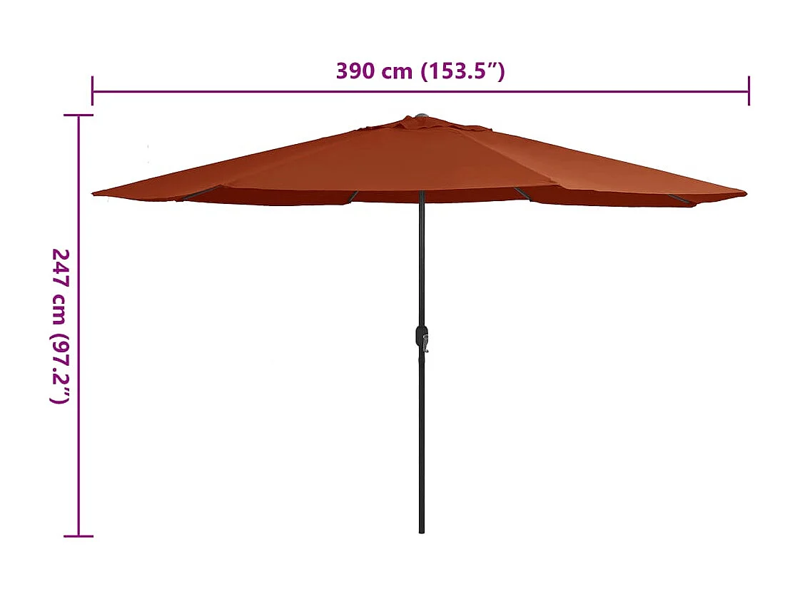 Parasol de jardin avec mât en métal 390 cm terre cuite