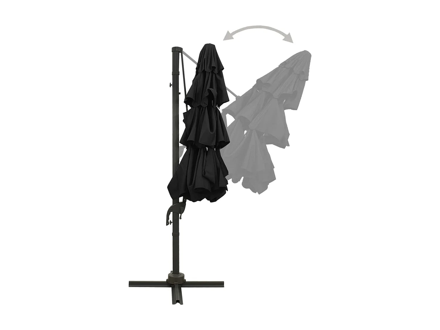 Parasol de jardin à 4 niveaux avec mât en aluminium noir 3x3 m