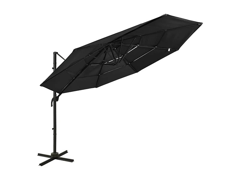 Parasol de jardin à 4 niveaux avec mât en aluminium noir 3x3 m