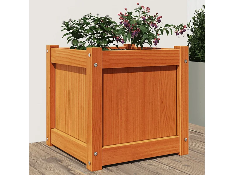 Fioriera in cera marrone 40x40x40 cm in legno massello di pino