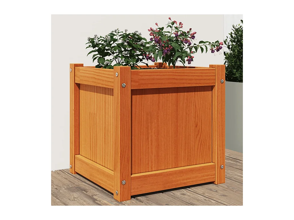 Bruine was plantenbak 40x40x40 cm massief grenenhout
