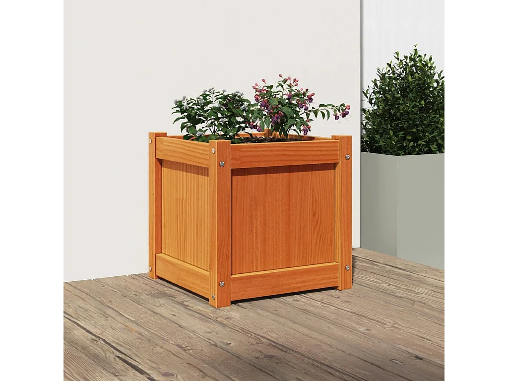 Bruine was plantenbak 40x40x40 cm massief grenenhout