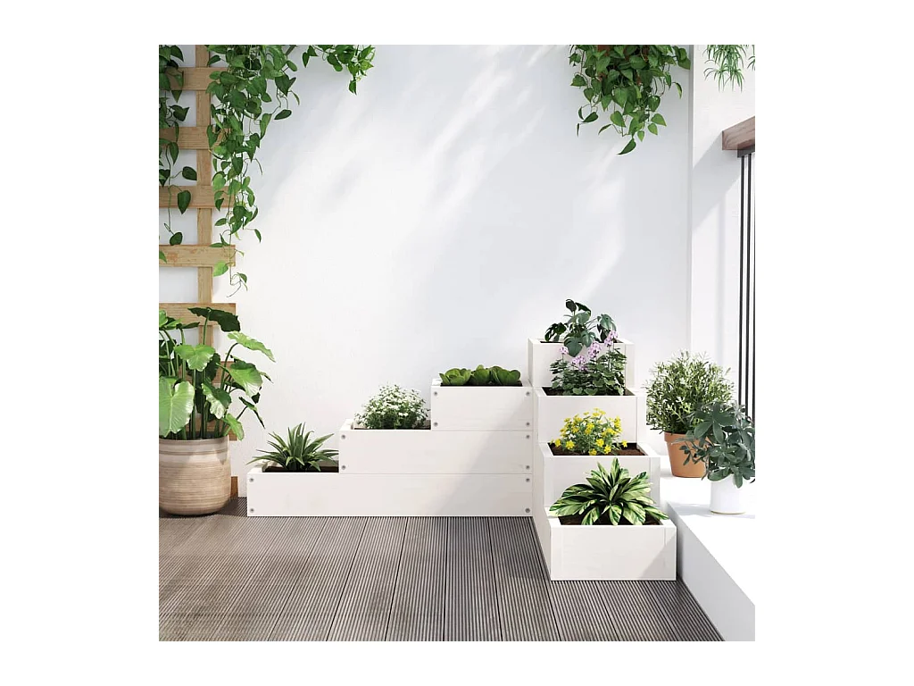 Jardinière 4 niveaux 80,5x79x36 cm blanc bois de pin massif