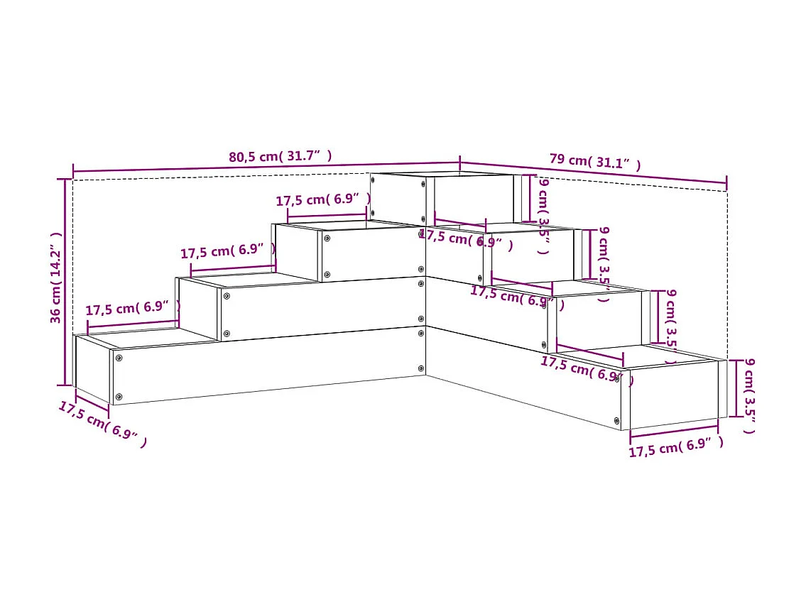 Jardinière 4 niveaux 80,5x79x36 cm blanc bois de pin massif