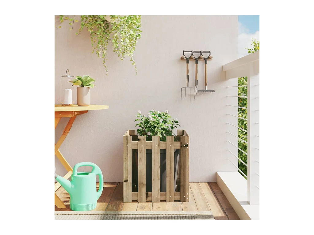 Jardinière avec design de clôture 50x50x50 cm pin imprégné