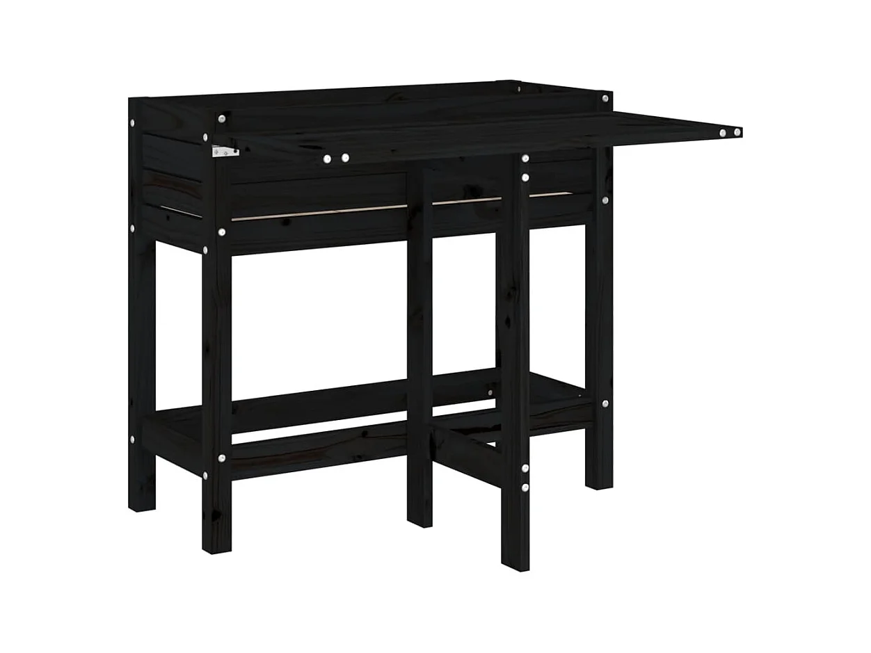 Fioriera da giardino con piano pieghevole nero in legno massello di pino