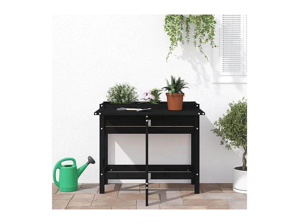 Fioriera da giardino con piano pieghevole nero in legno massello di pino