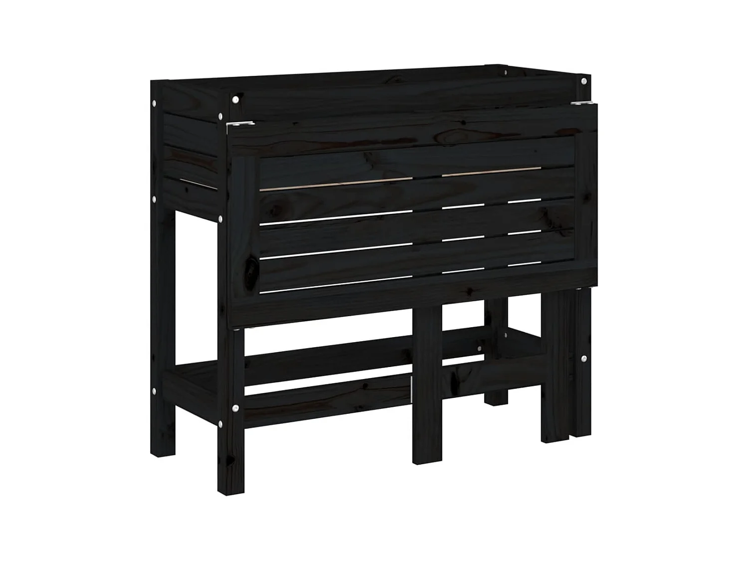 Fioriera da giardino con piano pieghevole nero in legno massello di pino