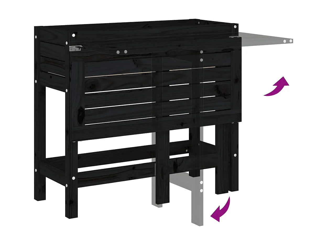 Jardinière de jardin avec dessus pliable noir bois pin massif