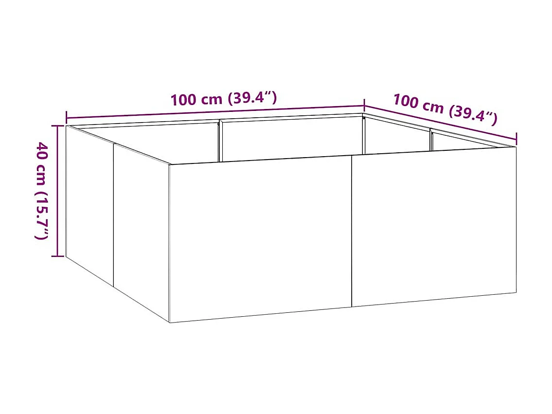 Jardinière noir 100x100x40 cm acier