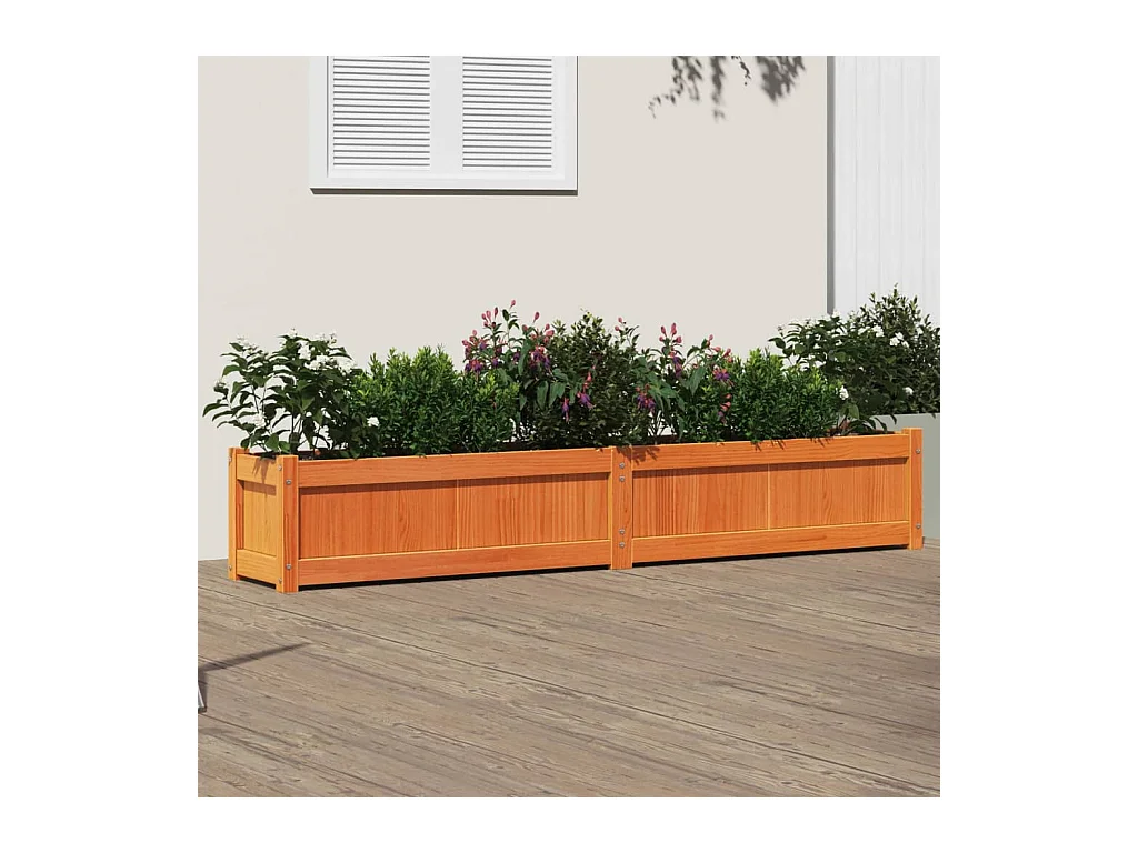 Bruine was plantenbak 180x31x31 cm massief grenenhout