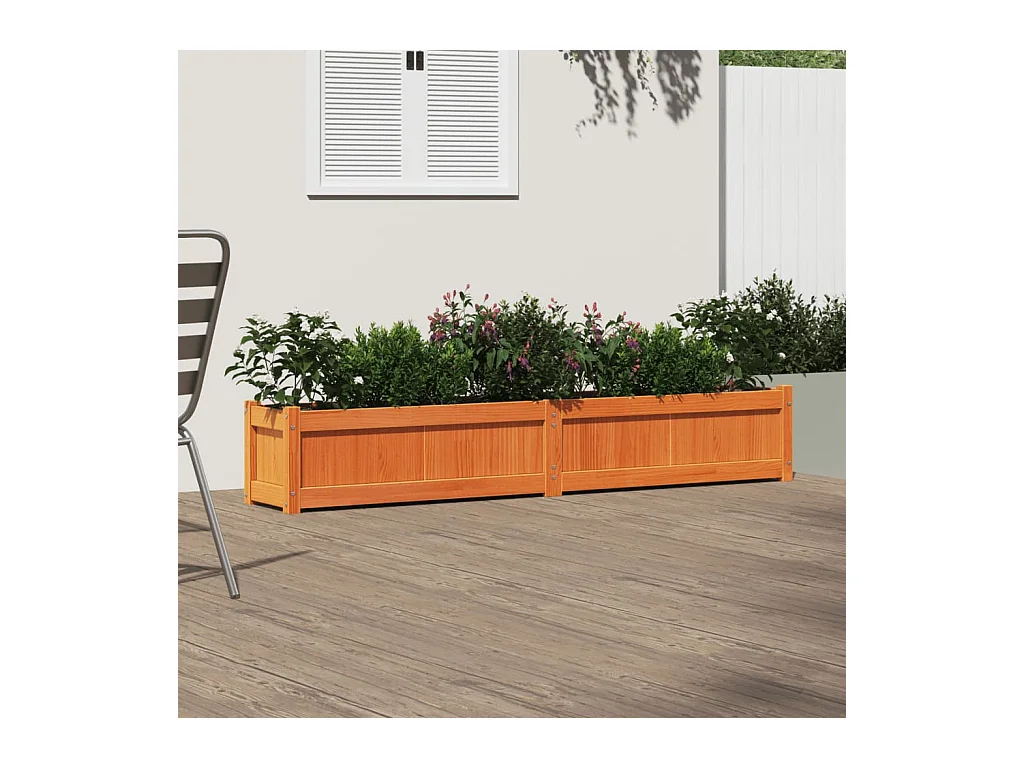 Bruine was plantenbak 180x31x31 cm massief grenenhout