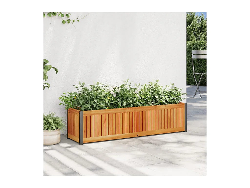 Jardinière 110x30x27,5 cm bois massif d'acacia et acier