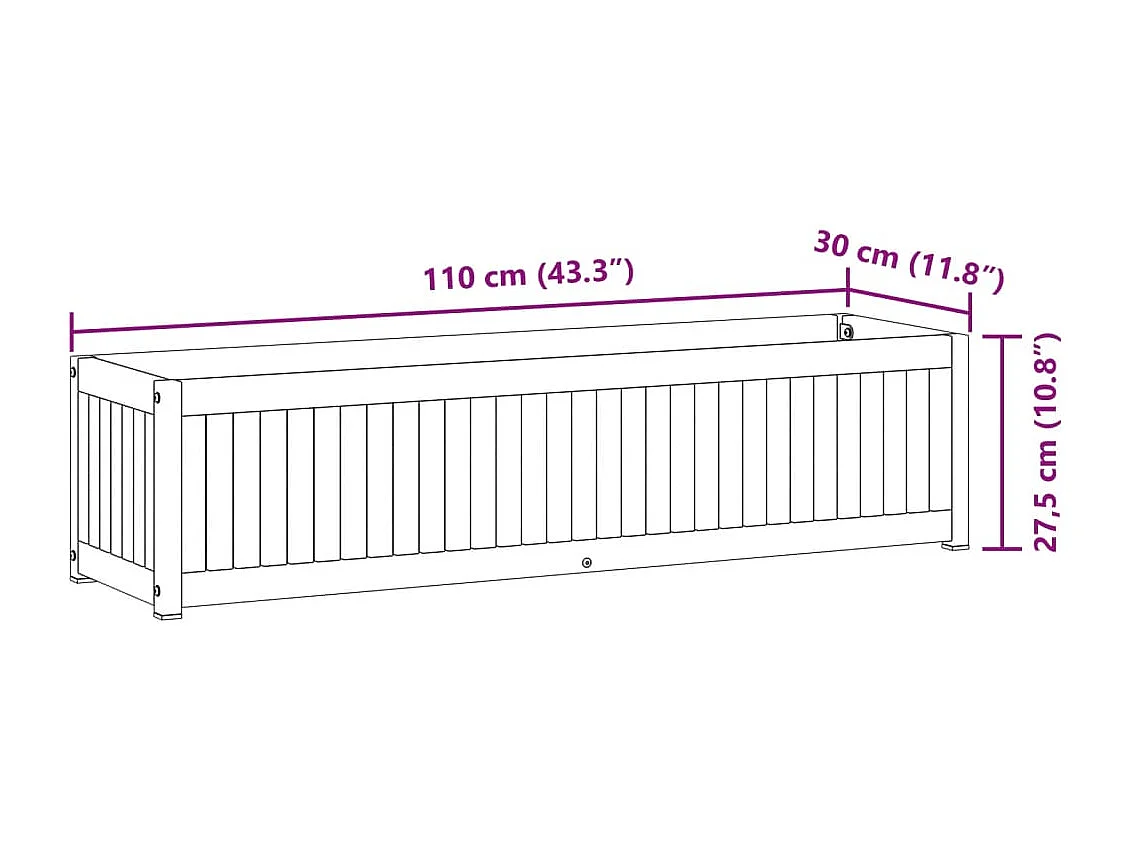 Jardinière 110x30x27,5 cm bois massif d'acacia et acier