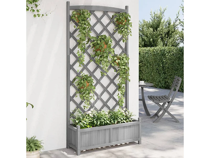 Plantenbak met grijs trellis van massief dennenhout
