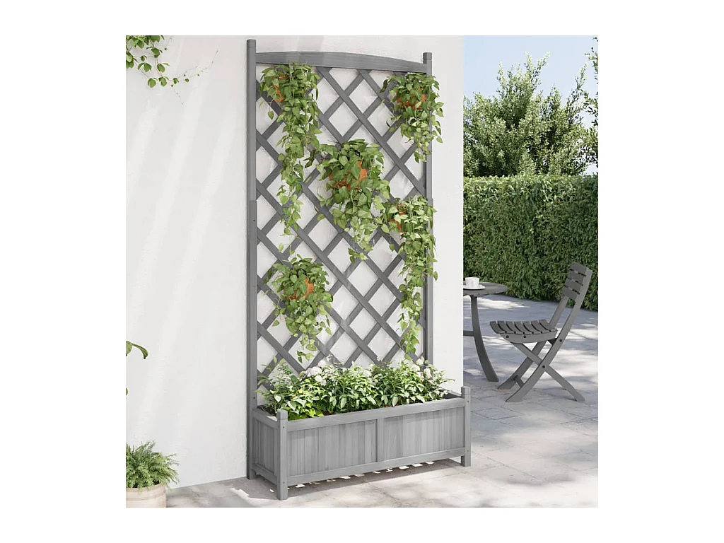 Plantenbak met grijs trellis van massief dennenhout