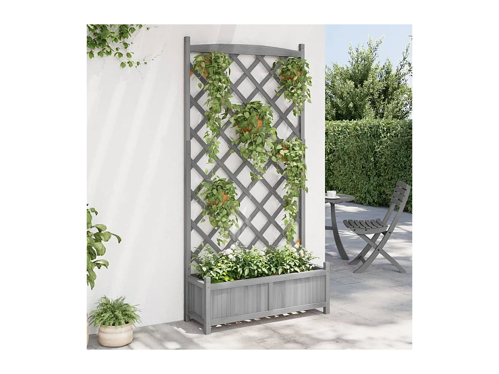 Plantenbak met grijs trellis van massief dennenhout